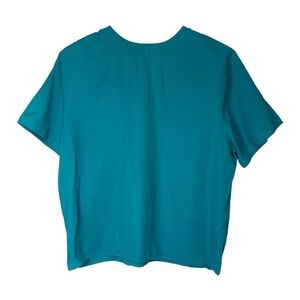Vintage Laura Winston Teal Boxy Short Sleeve Blouse Top Size Large Satin 90s